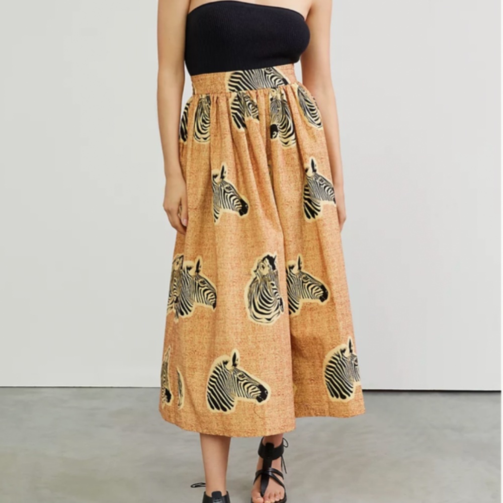 SIKA A-Line Zebra Animal Boho Peasant Hipster Hippie Art Deco Farm Midi Skirt - Picture 1 of 7